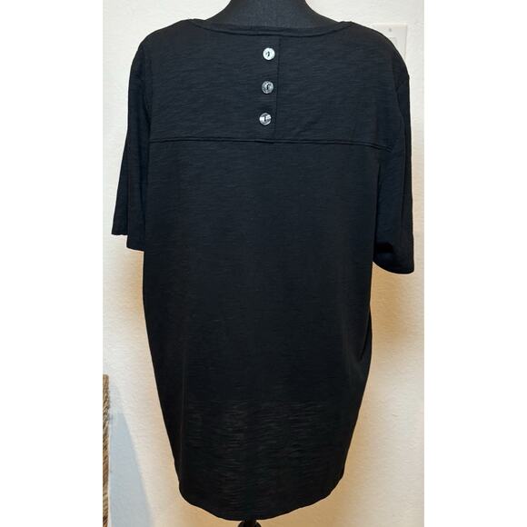 Chico's Black Cotton Slub Elbow Button Back Ultimate Tee Size 3 (XL) NWT - Picture 3 of 4